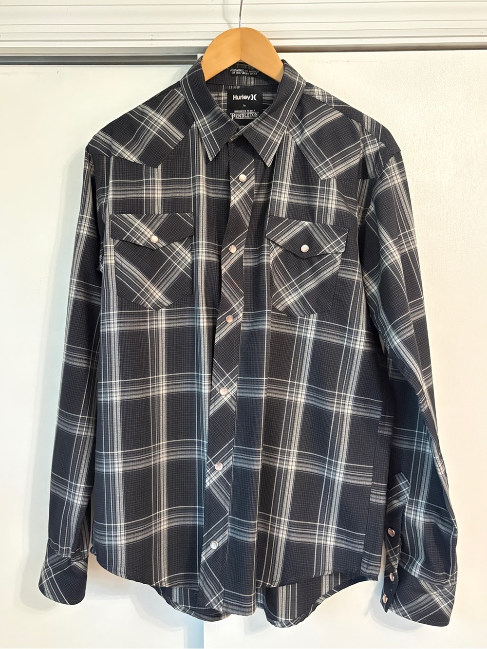 Hurley x Pendleton Black and White Plaid Western-Style Button-Down Shirt